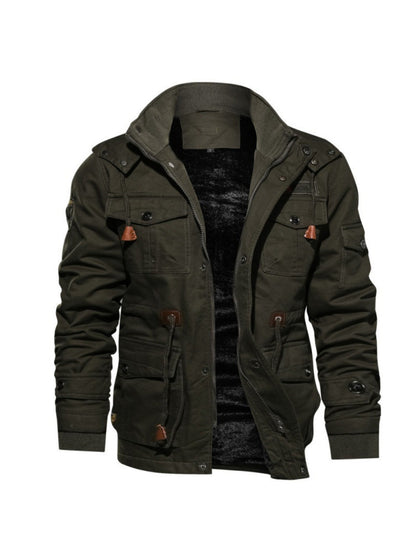 Mens Fleece Jacket - Thick Washed Cotton Multi-Pocket Fashionable for Big Men - ZOOMNSTORE