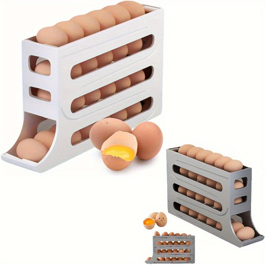 4-Layer Automatic Rolling Egg Rack for 30 Eggs Convenient Side Door Storage for Refrigerators - ZOOMNSTORE