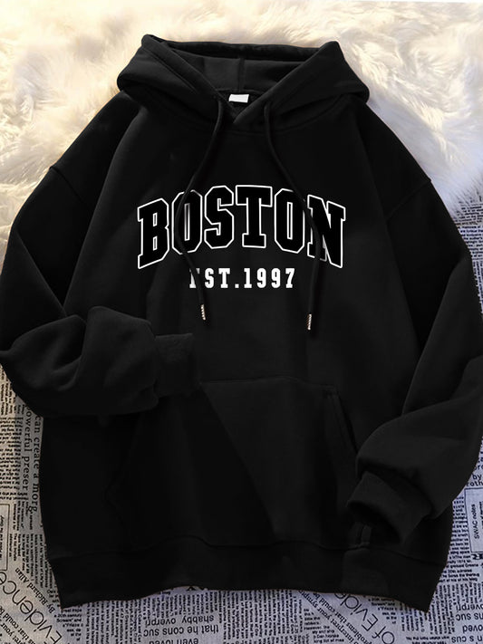 Mens Boston Hoodie - Cozy Long Sleeve with Pockets for Casual Comfort - ZOOMNSTORE