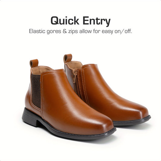 Boys Chelsea Boots - Classic Side Zipper Dress Boots for Kids - ZOOMNSTORE