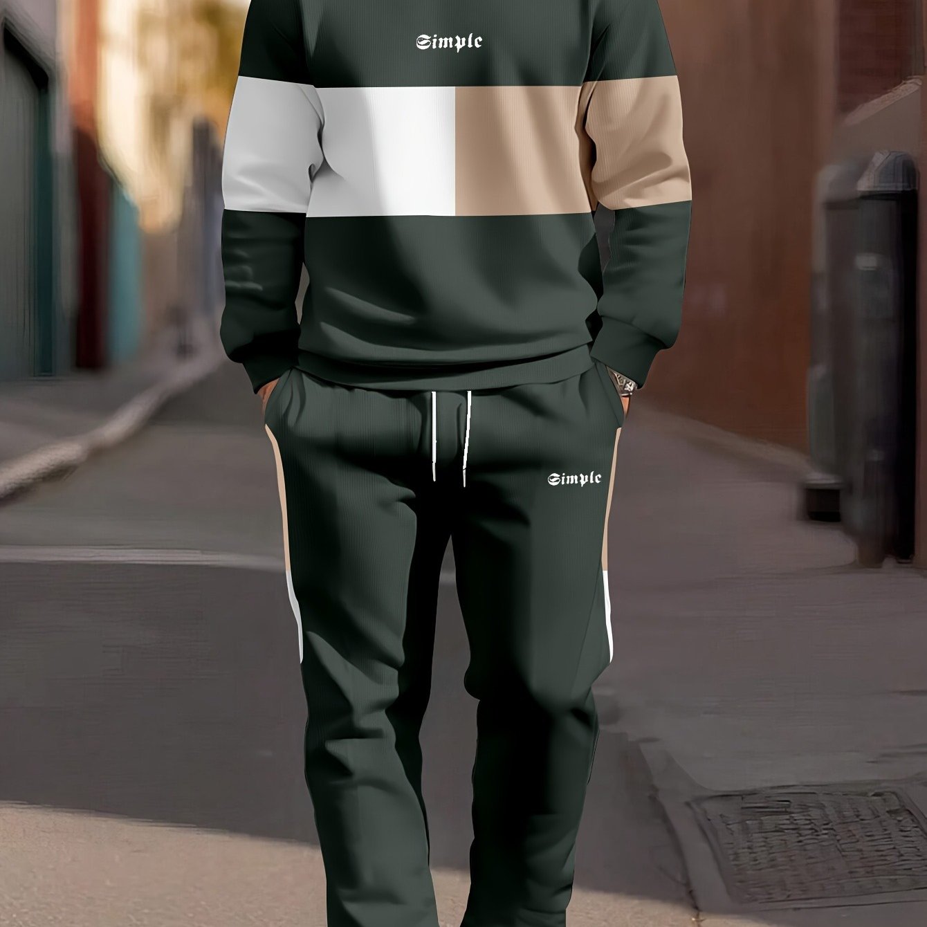 Color Blocked 2-Piece Mens Sweatshirt and Jogger Set - Casual Long Sleeve Outfit for Fall and Winter - ZOOMNSTORE