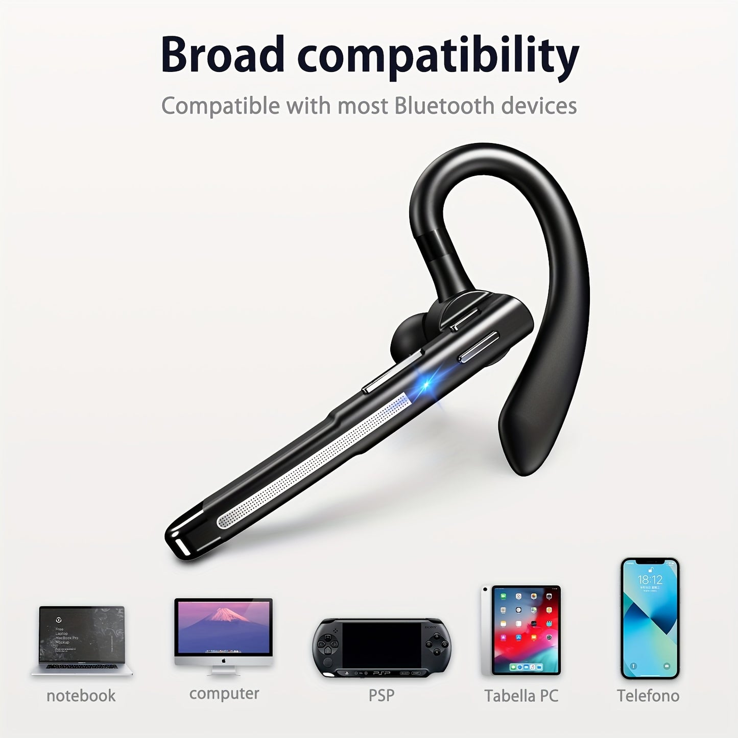 Wireless Earbuds with Mic - Single Ear Business Headset 120 Hours Standby 800mAh Charging Case - ZOOMNSTORE