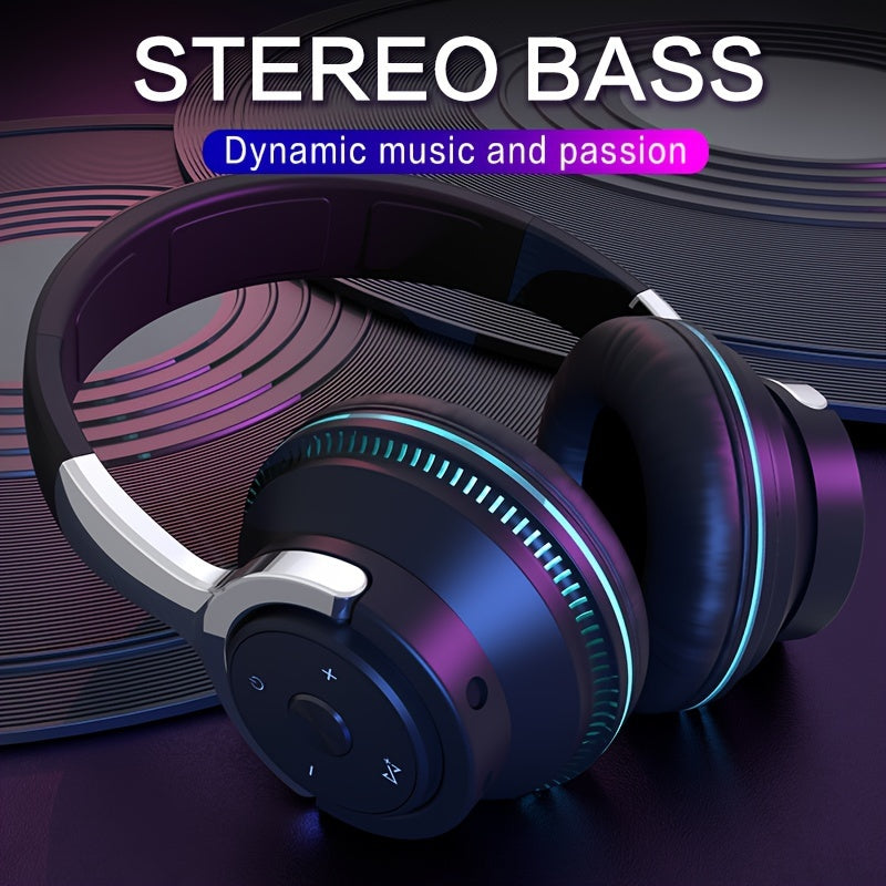 Wireless Headphones - 24 Hours Playtime Over Ear with Mic FM Radio Soft Earpads LED Light TF Card and AUX Support - ZOOMNSTORE