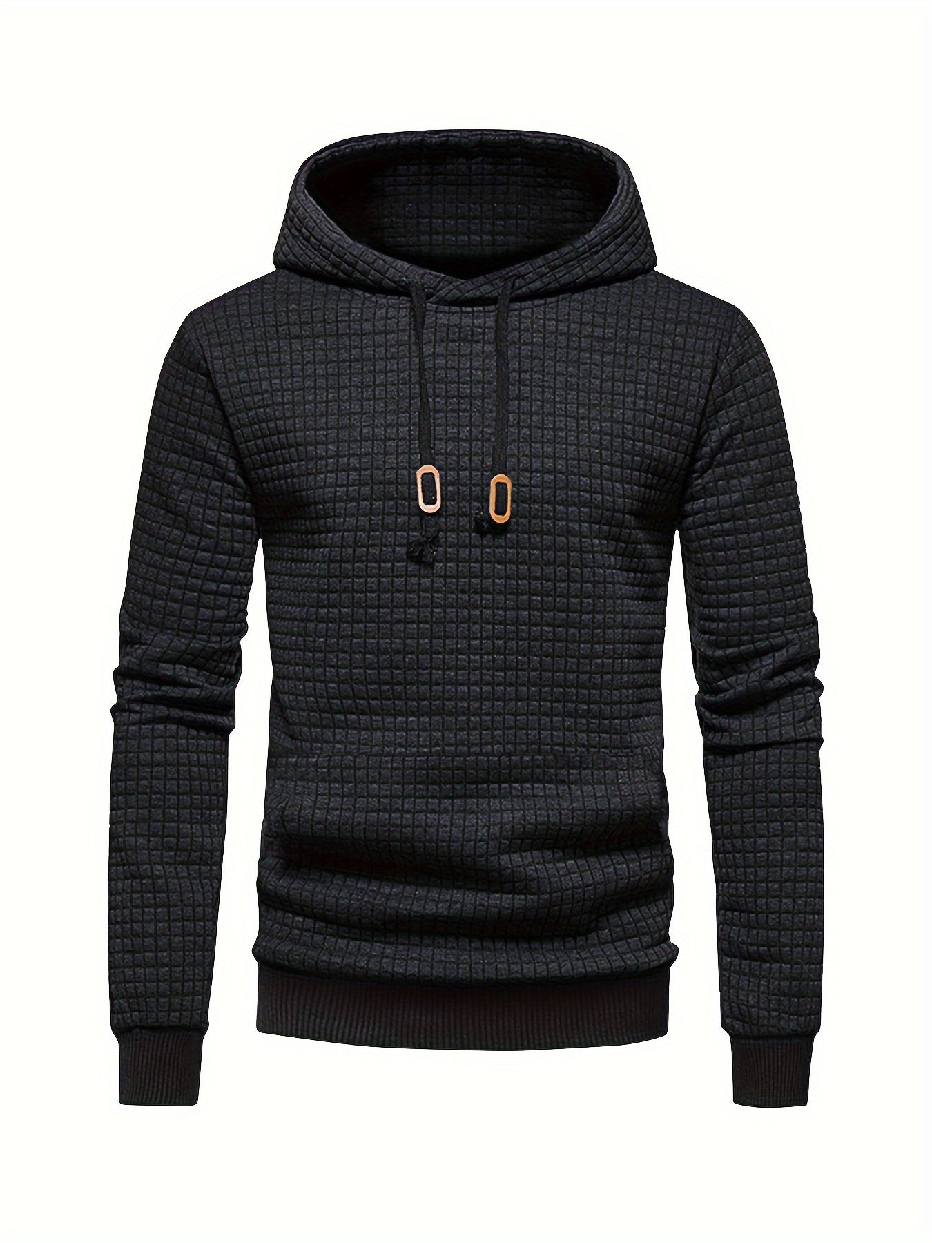 Mens Athletic Hoodie - Navy Blue Stretchy Pullover with Waffle Knit Fabric and Ribbed Cuffs - ZOOMNSTORE