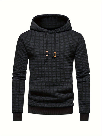 Mens Athletic Hoodie - Navy Blue Stretchy Pullover with Waffle Knit Fabric and Ribbed Cuffs - ZOOMNSTORE