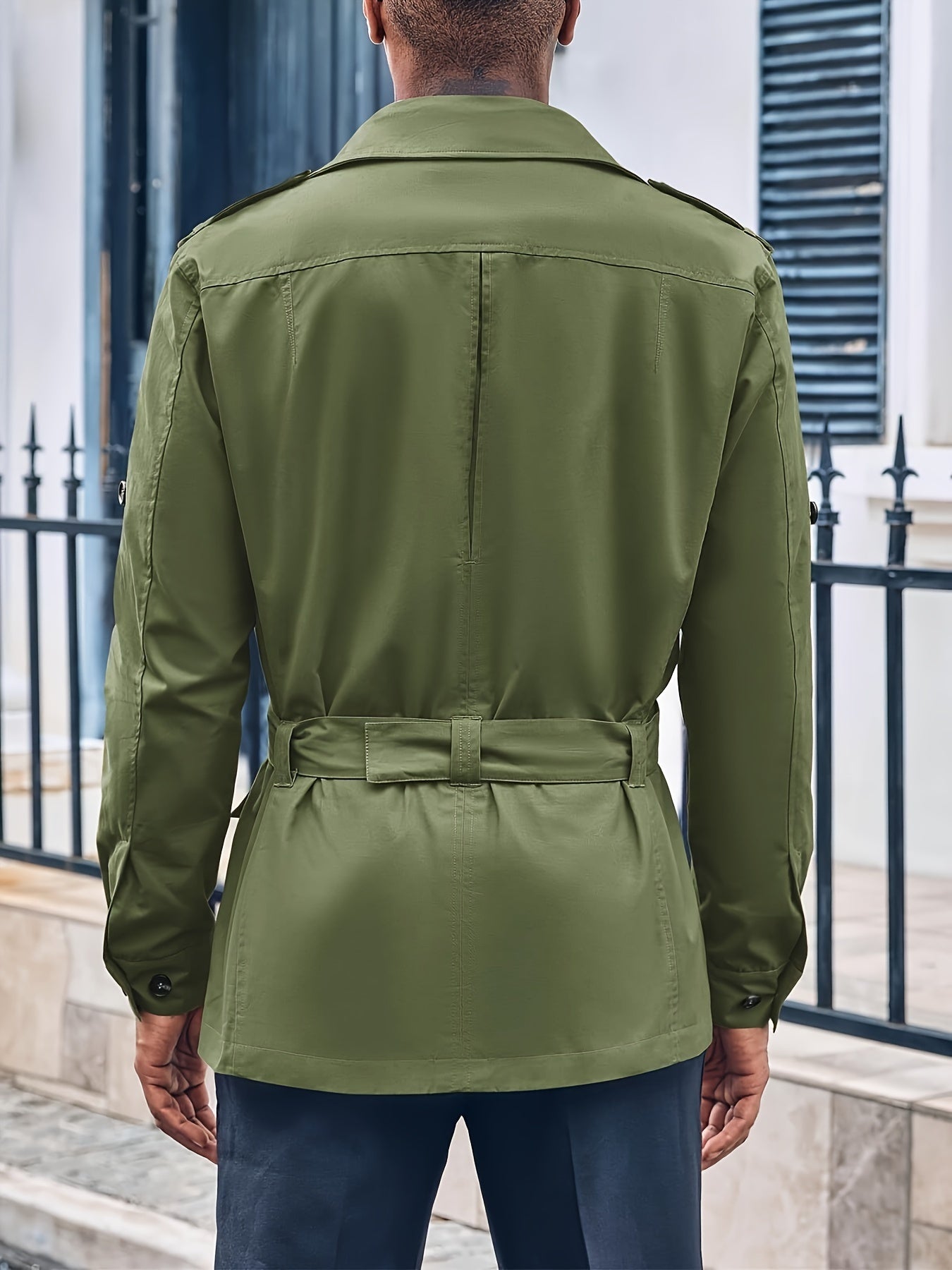 Mens Multi-Pocket Safari Jacket - Casual Outdoor Cargo Coat with Belt - ZOOMNSTORE