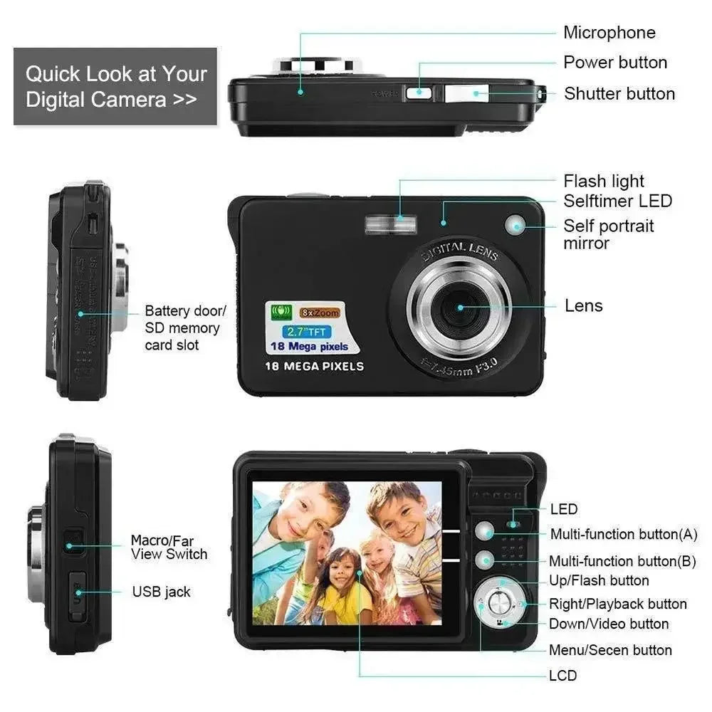 18MP HD Digital Camera - Rechargeable LCD Outdoor Video Camera with Anti-Shake  SD Card Support for Kids - ZOOMNSTORE