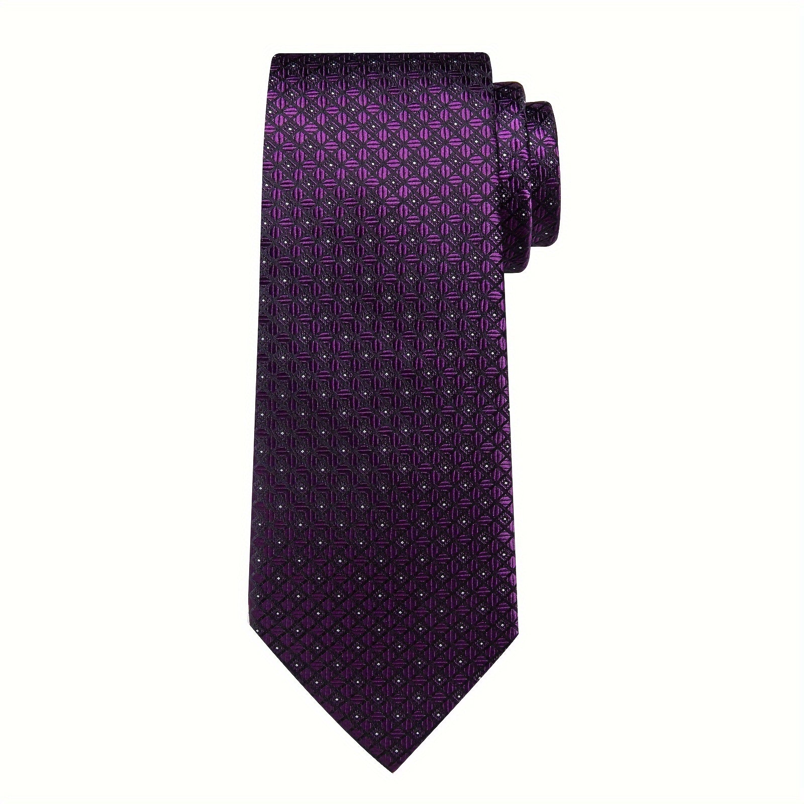 Classic Mens Silk Tie Set - Purple Check Necktie Hanky  Cufflinks - ZOOMNSTORE
