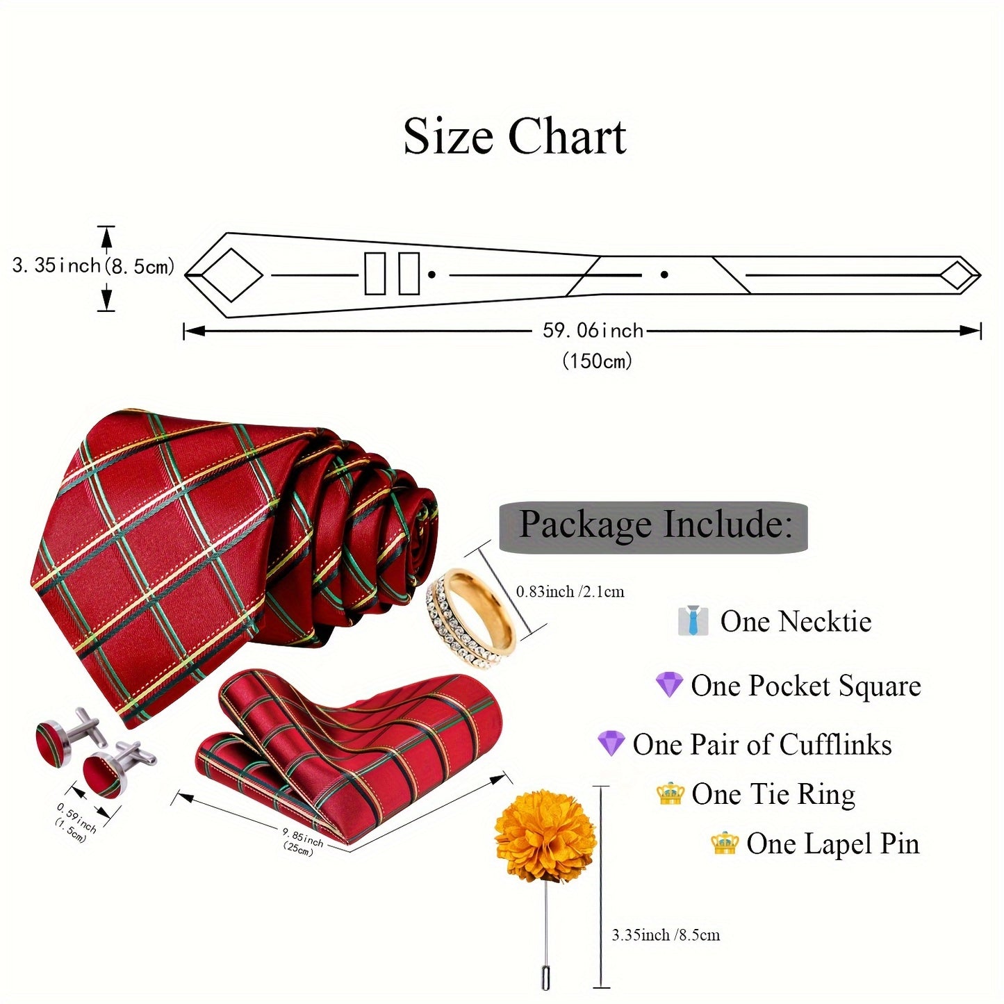 Mens Luxury Tie Set - Elegant 5PCS with Pocket Square Cufflinks Tie Ring Lapel Pin - ZOOMNSTORE