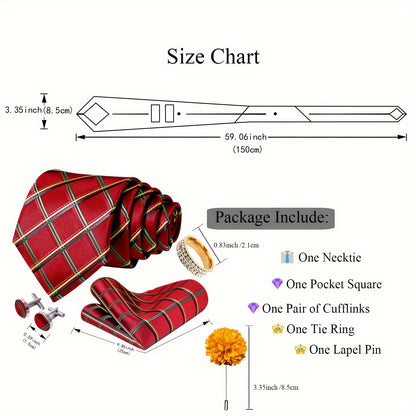 Mens Luxury Tie Set - Elegant 5PCS with Pocket Square Cufflinks Tie Ring Lapel Pin - ZOOMNSTORE