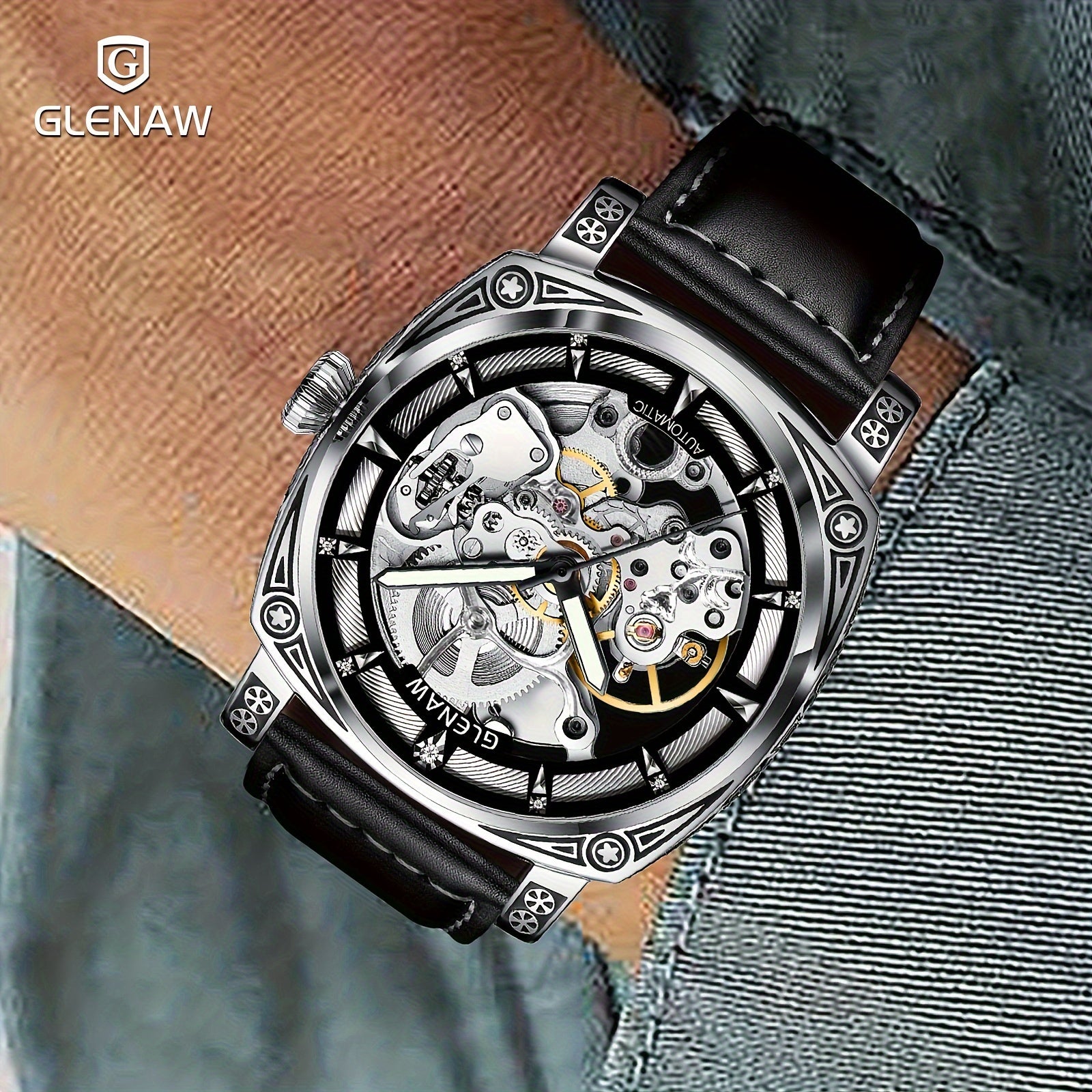 Automatic Mens Skeleton Watch - Retro Self-Winding 3 ATM Waterproof with Luminous Hands - ZOOMNSTORE