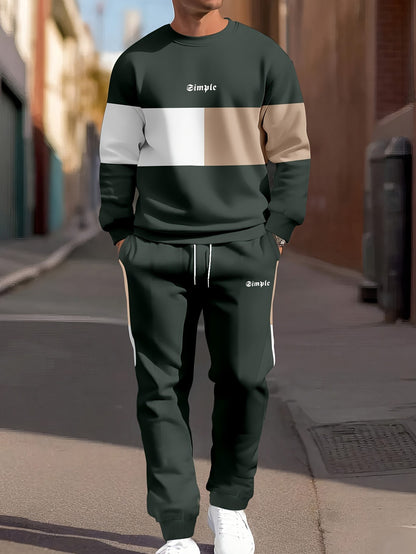 Color Blocked 2-Piece Mens Sweatshirt and Jogger Set - Casual Long Sleeve Outfit for Fall and Winter - ZOOMNSTORE