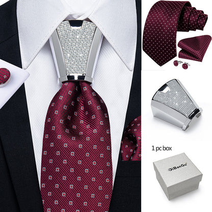 Mens Silvery Necktie Set - Necktie Ring Handkerchief  Cufflinks with Gift Box - ZOOMNSTORE