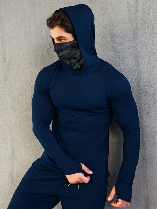 Mens Quick-Dry Fitness Hoodie with Face Mask - Compression Sweatshirt for Spring  Autumn - ZOOMNSTORE