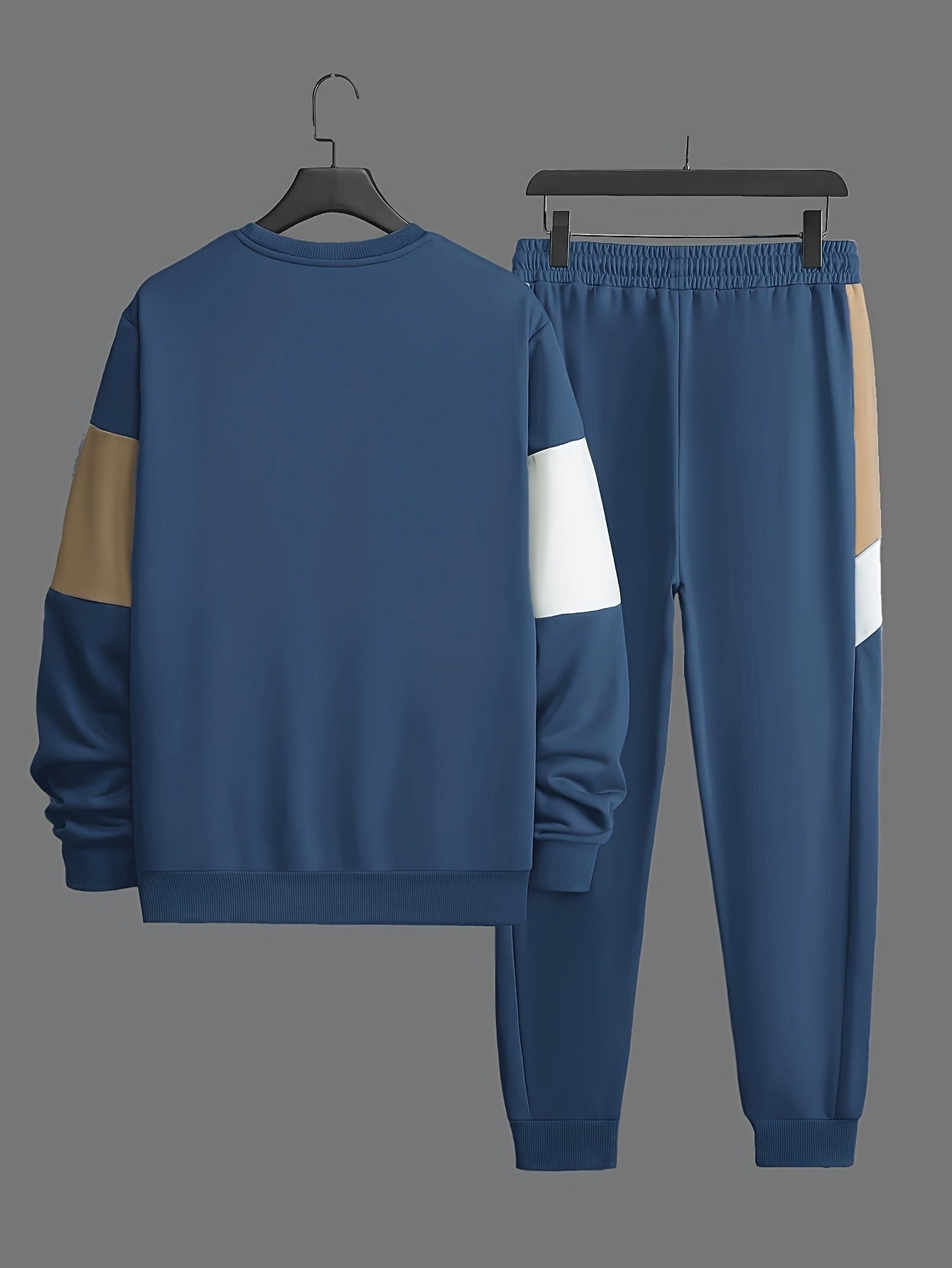 Color Blocked 2-Piece Mens Sweatshirt and Jogger Set - Casual Long Sleeve Outfit for Fall and Winter - ZOOMNSTORE