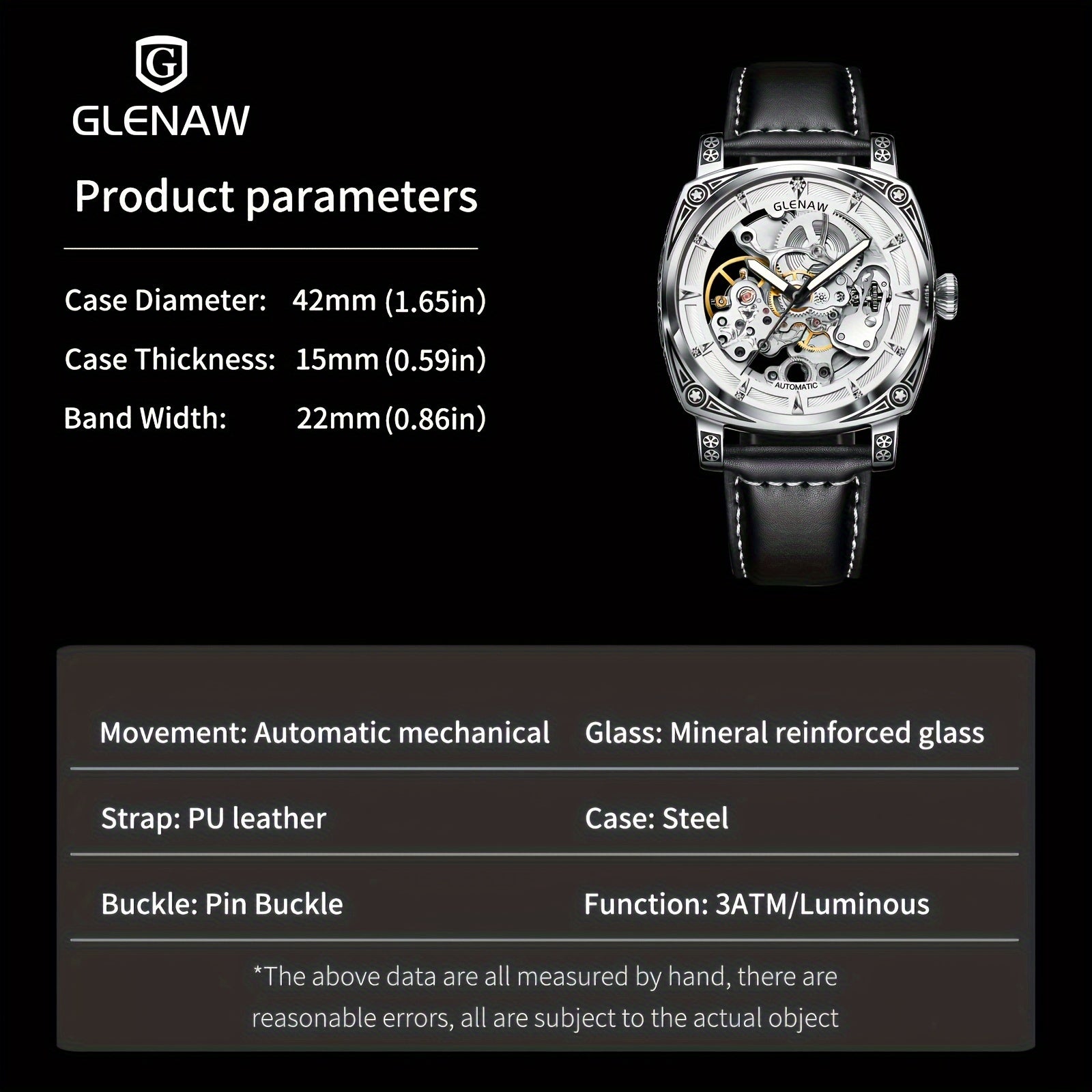 Automatic Mens Skeleton Watch - Retro Self-Winding 3 ATM Waterproof with Luminous Hands - ZOOMNSTORE