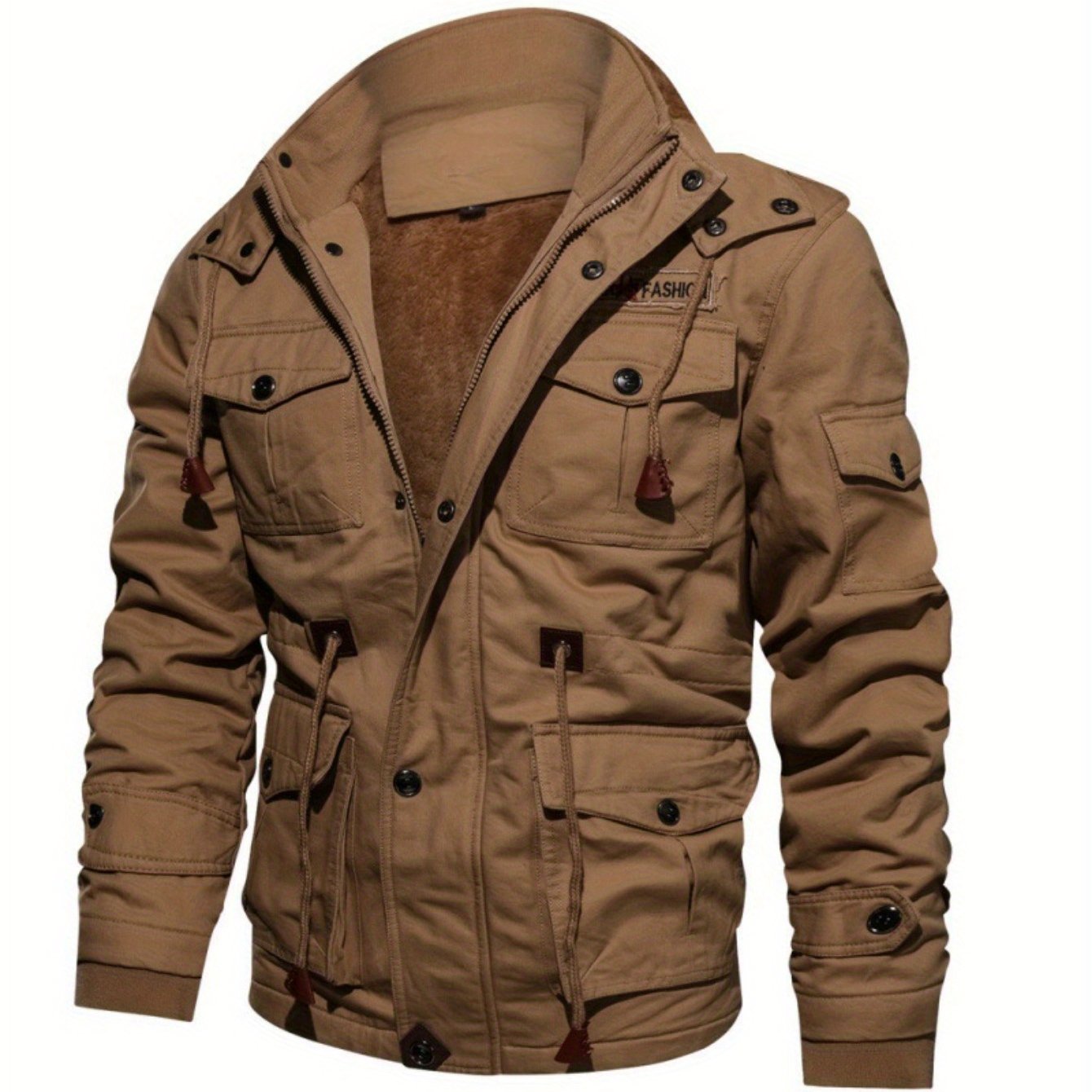 Mens Fleece Jacket - Thick Washed Cotton Multi-Pocket Fashionable for Big Men - ZOOMNSTORE