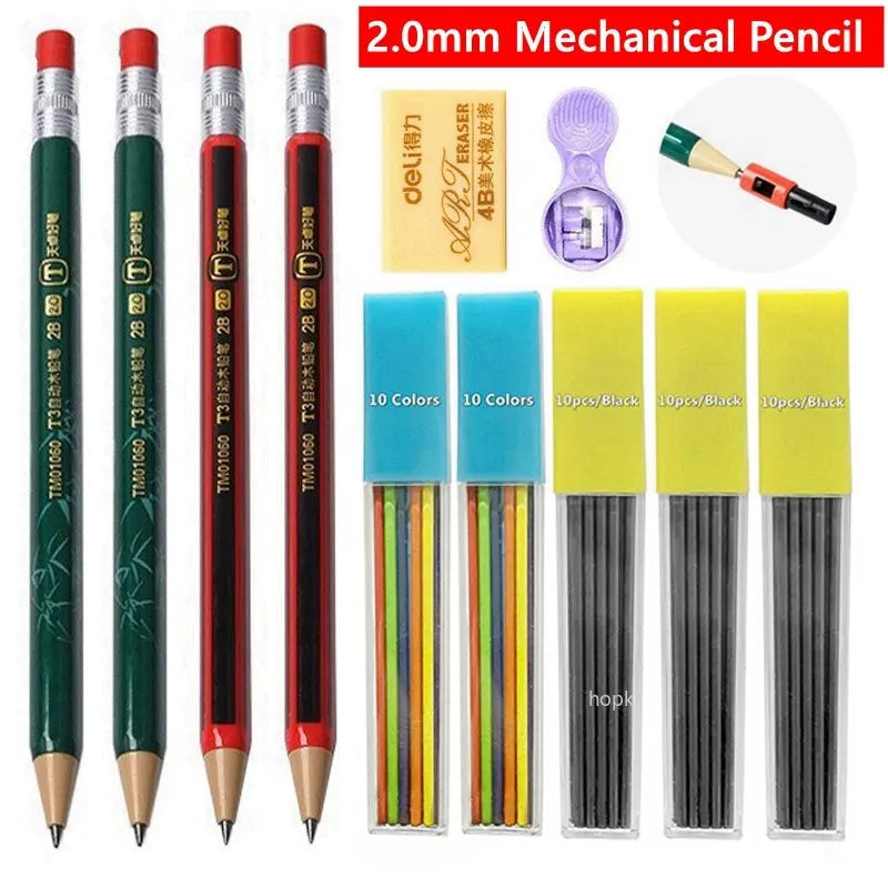 2.0 mm Mechanical Pencils Set 2B Automatic Student Pencils with Sharpener Color Pencil Leads School Pens Kawaii Cute Stationery - ZOOMNSTORE