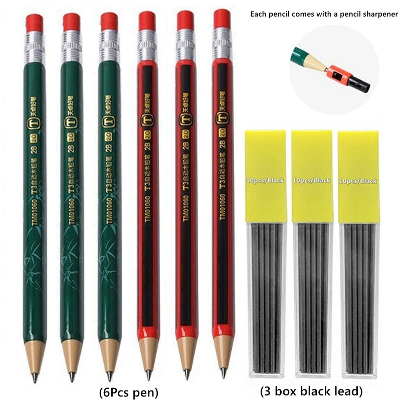 2.0 mm Mechanical Pencils Set 2B Automatic Student Pencils with Sharpener Color Pencil Leads School Pens Kawaii Cute Stationery - ZOOMNSTORE