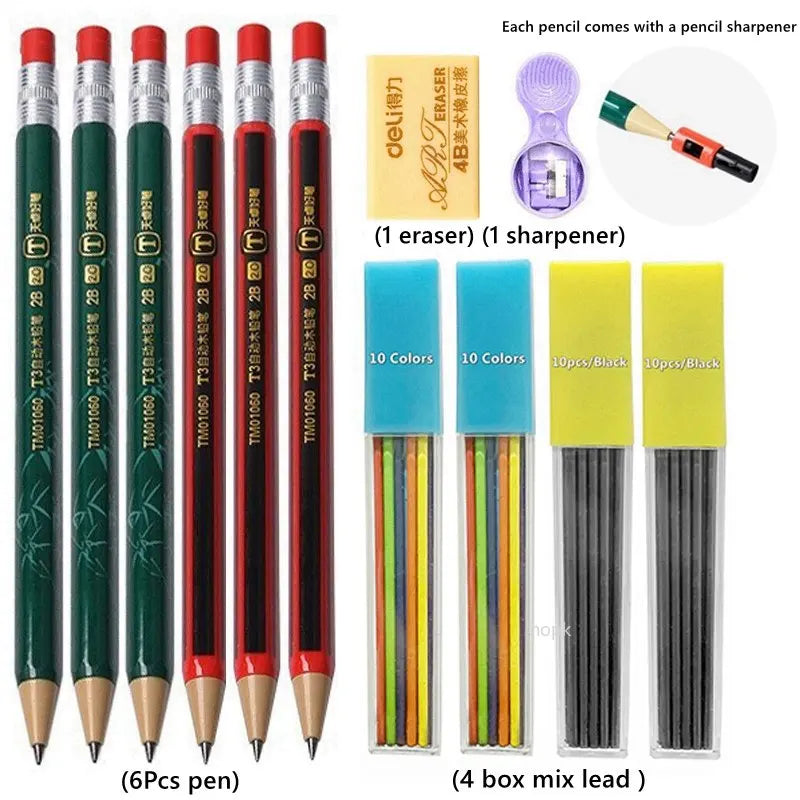 2.0 mm Mechanical Pencils Set 2B Automatic Student Pencils with Sharpener Color Pencil Leads School Pens Kawaii Cute Stationery - ZOOMNSTORE