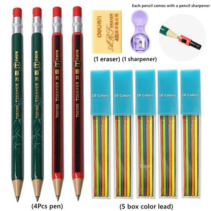 2.0 mm Mechanical Pencils Set 2B Automatic Student Pencils with Sharpener Color Pencil Leads School Pens Kawaii Cute Stationery - ZOOMNSTORE