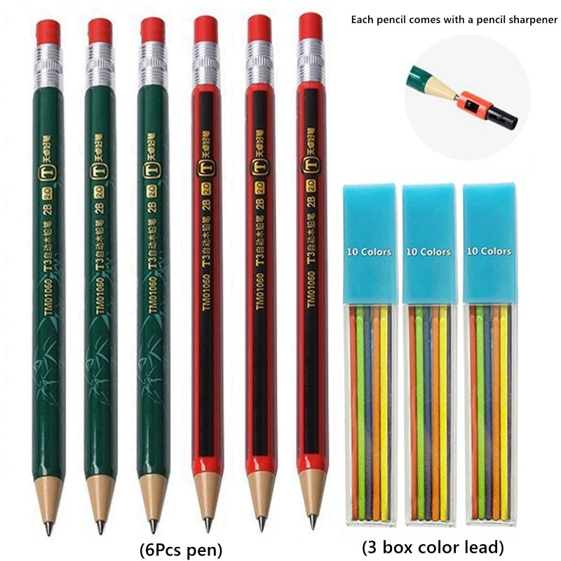 2.0 mm Mechanical Pencils Set 2B Automatic Student Pencils with Sharpener Color Pencil Leads School Pens Kawaii Cute Stationery - ZOOMNSTORE