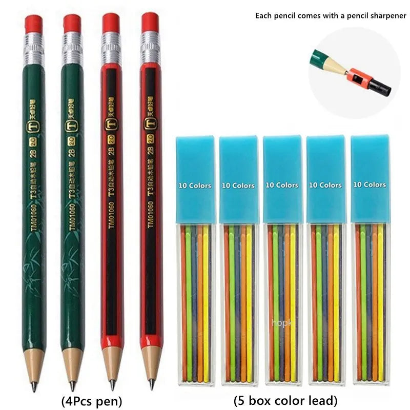 2.0 mm Mechanical Pencils Set 2B Automatic Student Pencils with Sharpener Color Pencil Leads School Pens Kawaii Cute Stationery - ZOOMNSTORE