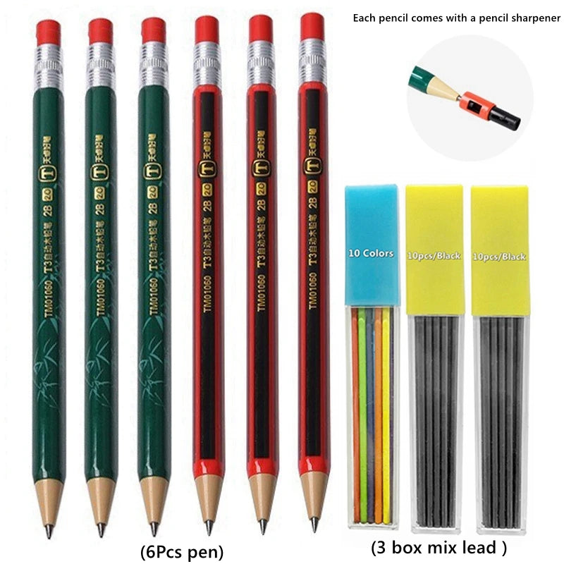 2.0 mm Mechanical Pencils Set 2B Automatic Student Pencils with Sharpener Color Pencil Leads School Pens Kawaii Cute Stationery - ZOOMNSTORE
