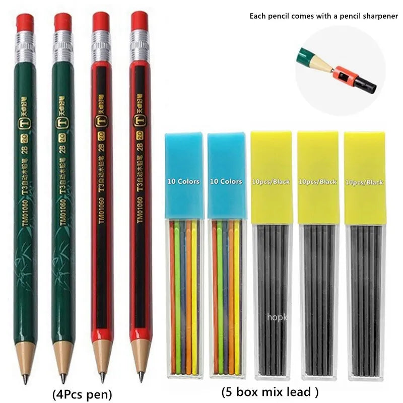 2.0 mm Mechanical Pencils Set 2B Automatic Student Pencils with Sharpener Color Pencil Leads School Pens Kawaii Cute Stationery - ZOOMNSTORE