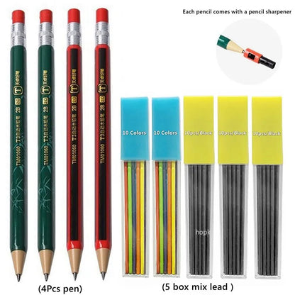 2.0 mm Mechanical Pencils Set 2B Automatic Student Pencils with Sharpener Color Pencil Leads School Pens Kawaii Cute Stationery - ZOOMNSTORE