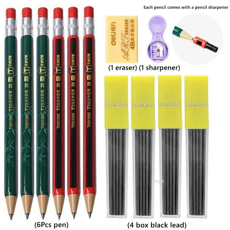 2.0 mm Mechanical Pencils Set 2B Automatic Student Pencils with Sharpener Color Pencil Leads School Pens Kawaii Cute Stationery - ZOOMNSTORE