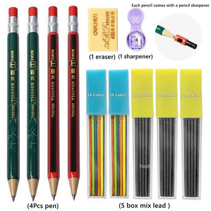 2.0 mm Mechanical Pencils Set 2B Automatic Student Pencils with Sharpener Color Pencil Leads School Pens Kawaii Cute Stationery - ZOOMNSTORE