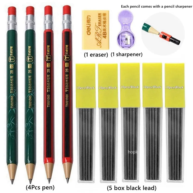2.0 mm Mechanical Pencils Set 2B Automatic Student Pencils with Sharpener Color Pencil Leads School Pens Kawaii Cute Stationery - ZOOMNSTORE