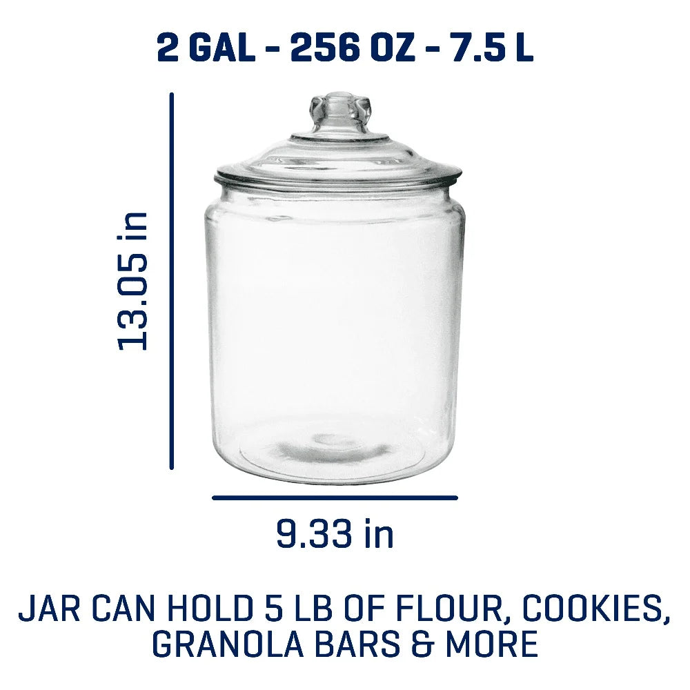 2 Gallon Glass Storage Jar with Lid Wide Mouth Food Container Perfect Dry Goods Candy Cookies Flour Rice Coffee Spices - ZOOMNSTORE
