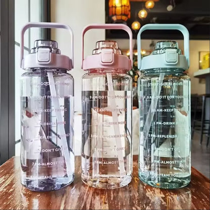 2 Liter Water Bottle - Large Portable Plastic Bottle with Silicone Straw for Fitness - ZOOMNSTORE