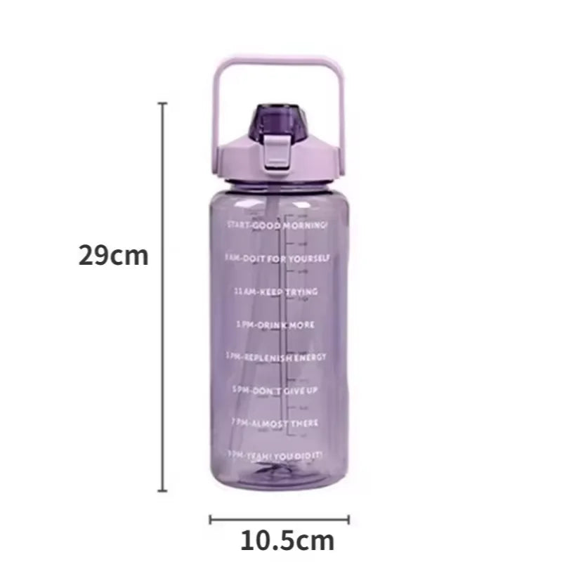 2 Liter Water Bottle - Large Portable Plastic Bottle with Silicone Straw for Fitness - ZOOMNSTORE