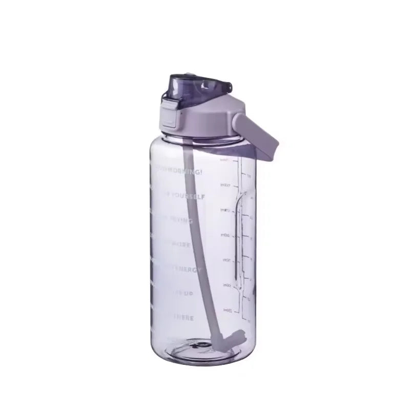 2 Liter Water Bottle - Large Portable Plastic Bottle with Silicone Straw for Fitness - ZOOMNSTORE