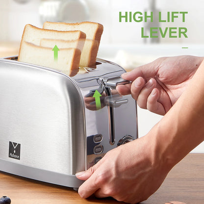 Retro 2-Slice Toaster - Extra Wide Slots 7 Shade Settings DefrostBagelCancel Functions - ZOOMNSTORE