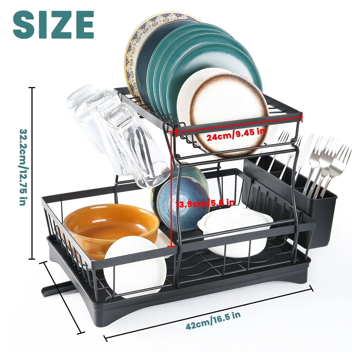 2-Tier Dish Drying Rack - Large Capacity Metal Kitchen Countertop Organizer - ZOOMNSTORE