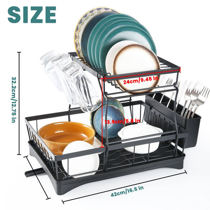 2-Tier Dish Drying Rack - Large Capacity Metal Kitchen Countertop Organizer - ZOOMNSTORE