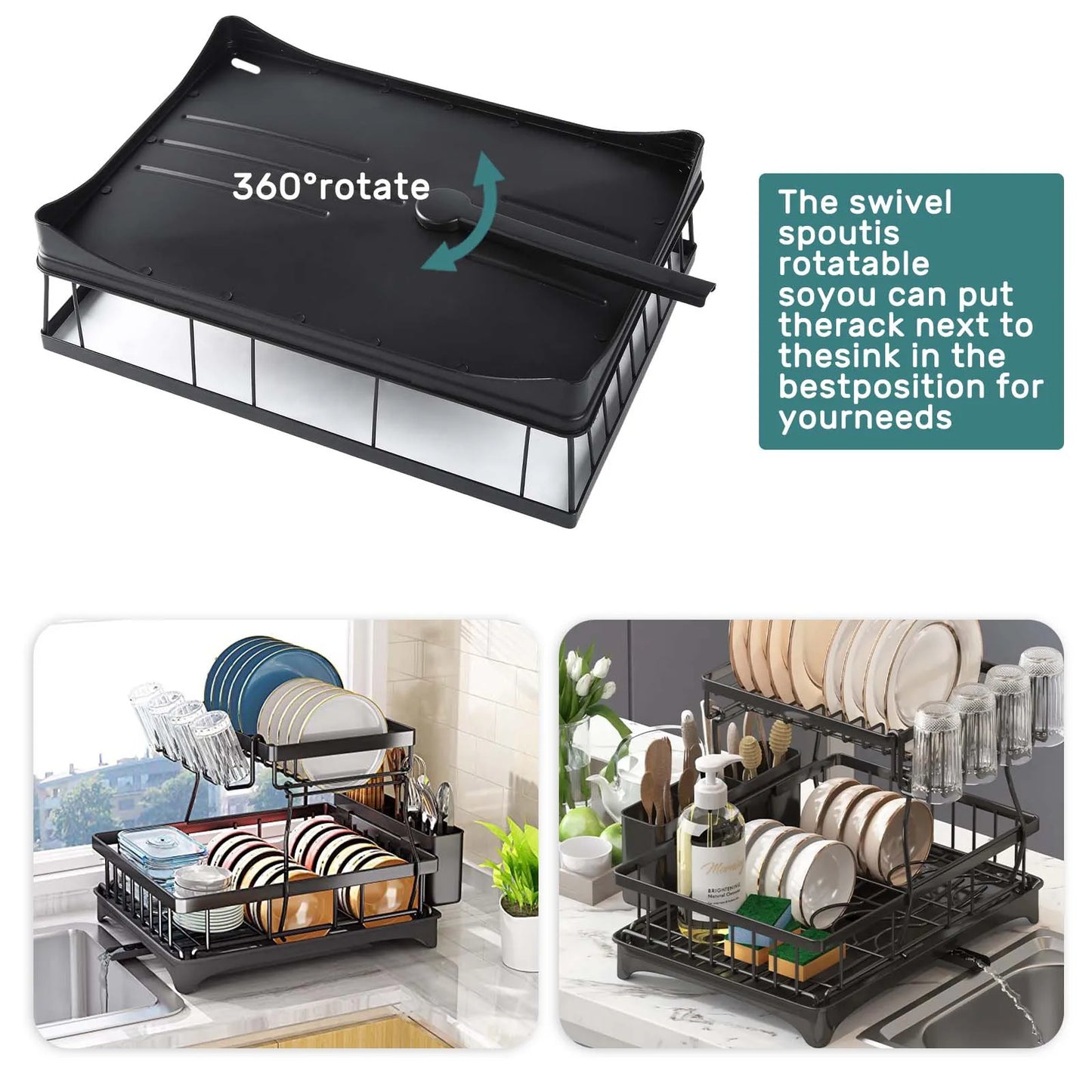 2-Tier Dish Drying Rack - Large Capacity Metal Kitchen Countertop Organizer - ZOOMNSTORE