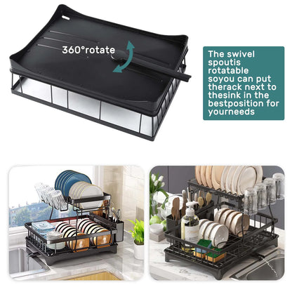 2-Tier Dish Drying Rack - Large Capacity Metal Kitchen Countertop Organizer - ZOOMNSTORE