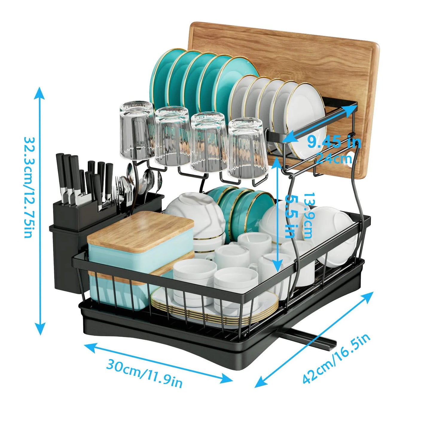 2-Tier Dish Drying Rack - Large Capacity Metal Kitchen Countertop Organizer - ZOOMNSTORE