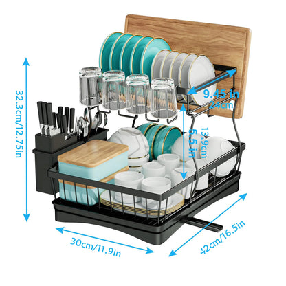 2-Tier Dish Drying Rack - Large Capacity Metal Kitchen Countertop Organizer - ZOOMNSTORE