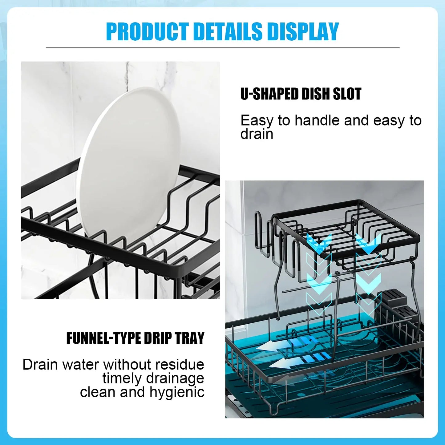 2-Tier Dish Drying Rack - Large Capacity Metal Kitchen Countertop Organizer - ZOOMNSTORE