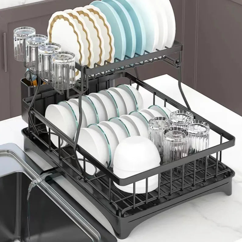 2-Tier Dish Drying Rack - Large Capacity Metal Kitchen Countertop Organizer - ZOOMNSTORE