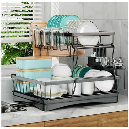 2-Tier Dish Drying Rack - Large Capacity Metal Kitchen Countertop Organizer - ZOOMNSTORE