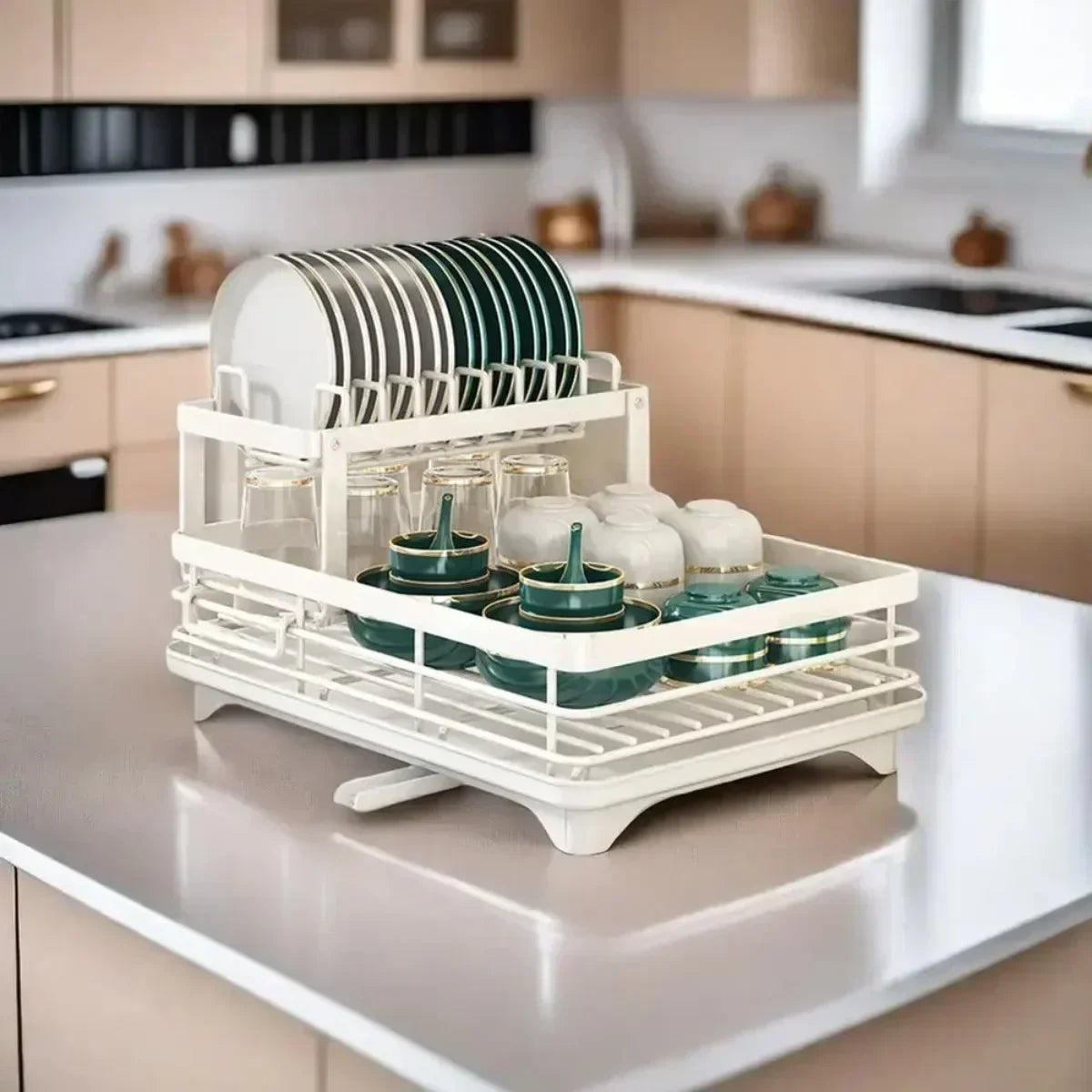 2 Tier Dish Rack - Adjustable Kitchen Utensil Organizer | Space Saving Dish Drainer Storage - ZOOMNSTORE