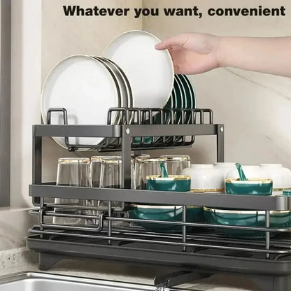 2 Tier Dish Rack - Adjustable Kitchen Utensil Organizer | Space Saving Dish Drainer Storage - ZOOMNSTORE