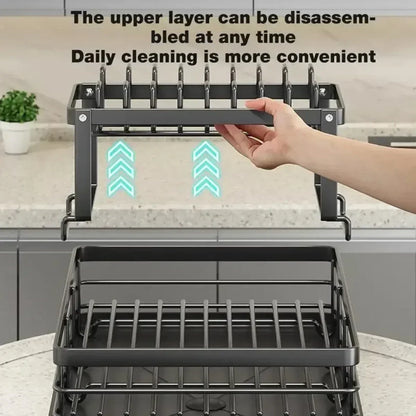 2 Tier Dish Rack - Adjustable Kitchen Utensil Organizer | Space Saving Dish Drainer Storage - ZOOMNSTORE